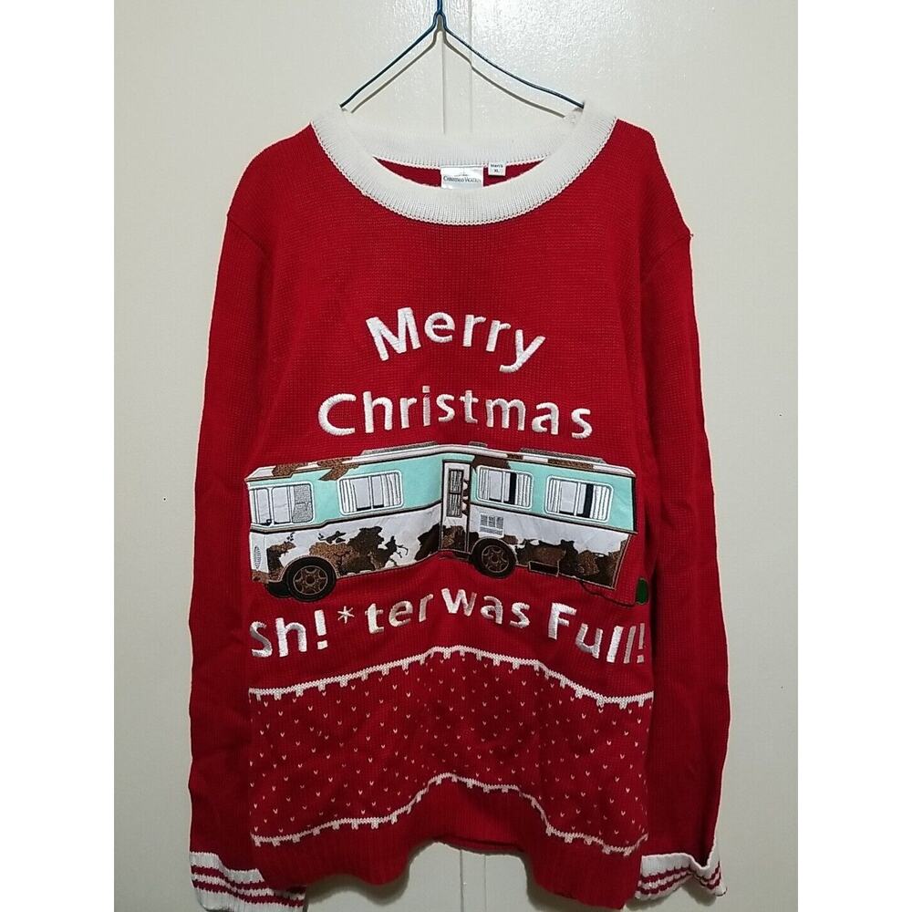 National Lampoons Christmas Vacation Sweater Mens XL Shitters Full Red